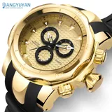 Gold Watch Men Big Dial 3D Rotating Mens Watches Top Brand Luxury Silicone Strap Climbing Sport Gift
