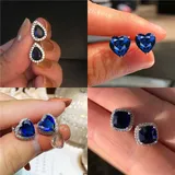 Unique Crystal Water Drop Square Round Heart Earrings White Gold Royal Blue Stone Zircon Wedding