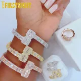 Iced Out Bling Opened Square Zircon Bracelet Gold Silver Color Baguette AAA CZ Bangle For Men Women