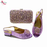 Pretty Women Peep Toe Italian Shoes and Bag Set in Light Purple Color Mature Style Sandals with