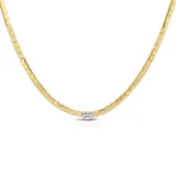Gold Color Single 5A Bling Rectangle Cubic Zirconia Metal Beaded Tennis Chain 16" Women Choker