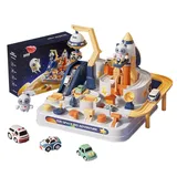 Cartoon Space Panda Racing Rail Car Toys Children Rocket Track Car Adventure Game Brain Mechanical