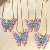 INS Trendy Colorful Dripping Oil Butterfly Animal Pendant Necklace For Women Enamel Butterfly Rope