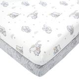 Dumbo 100% Cotton Pack of 2 Fitted Sheets Grey, Pink and White