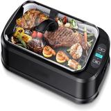 ForBetter Electric Grill Indoor w/ Tempered Glass Lid, Removable Non-Stick Grill & Griddle Plates, LED Smart Temperature Control, Smoke Free Design