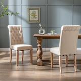 JIEFAIR Button-Tufted Fabric Dining Chairs w/ Solid Wood Legs, Set Of 2， Wood/Upholstered/Fabric in White | Wayfair JF-1121G