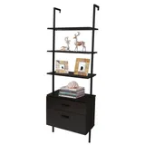 Industrial Bookshelf 5-Layer Wall Rack Storage Shelf with 2 Wood Drawers&Matte Steel Frame Sturdy
