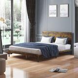 17 Stories King Platform Bed Frame w/ Headboard Solid Bed Frame Metal in Brown, Size 38.1 H x 54.5 W x 77.9 D in | Wayfair