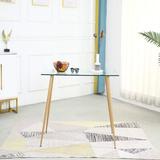 Corrigan Studio® Glass Dining Table Modern Kitchen Rectangle Table Glass Top & Wood Printed Transfer Metal Legs Coffee Table Glass | Wayfair in Brown