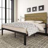 17 Stories Martese Light Brown Queen Size Platform Bed Frame w/ Wood Headboard & Metal Slats Metal in Gray, Size 39.3 H x 64.5 W x 82.2 D in Wayfair