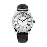 Frederique Constant Women's Swiss Classic Diamond Black Leather Strap Watch