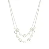 Belk Silver Tone White Pearl Crystal 16+3" 2 Row Oval Halo Necklace