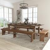 Foundstone™ Taren 8' x 40" Antique Rustic Folding Farm Table & Four Bench Set Wood in Brown, Size 30" H x 40.25" W x 108" L | Wayfair