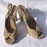 Michael Kors Shoes | New Michael Kors Raceway Platform Peep Toe Suede Slingback Heels In Neutralsand | Color: Gold/Tan | Size: 8