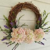 An Array of Wreaths, LLC Hydrangea & Lavender 27" Twig Wreath Wood/Twig in Brown/Green/Indigo, Size 20.0 H x 27.0 W x 5.0 D in | Wayfair AAW142
