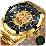 WINNER Official Automatic GOLD Watch Men Fashion Strap Skeleton Mechanical Skull Watches Top Brand