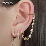 ZYZQ Sweet Double Love Hoops Tassel Chain Heart for Women CZ Crystal Ear Cuff Cartilage Earrings Set