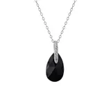 Belk Silverworks Fine Silver Plated 18" Crystal Teardrop With Cubic Zirconia Accents Necklace, Black