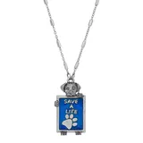 "1928 Silver Tone ""Save A Life"" Dog Frame Necklace, Women's, Blue"