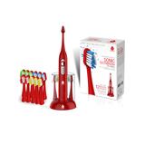 Women's Sonic Rechargeable Toothbrush W/ 12 Brush Heads Included, Red