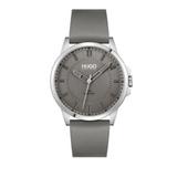 Men's Hugo Boss First Silver & Gray Leather Strap Watch, Gray Dial