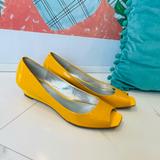 Jessica Simpson Shoes | Canary Yellow Patent Leather Jolly Peep Toe Wedges | Color: Yellow | Size: 8