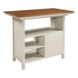 Z-joyee Farmhouse Counter Height Dining Table, Wooden Kitchen Table w/ Storage Cabinet & Shelves For Small Places, Walnut+Distressed White Wood