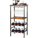 17 Stories Wine Rack Table Bar Wine Rack Freestanding Floor w/ Glass Holder Wine Rack w/ Storage Shelves Wine Display Rack in Brown | Wayfair