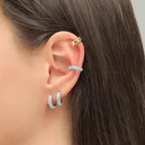 4pcs New Color Enamel Tiny Hoop Earrings for Women CZ Ear Piercing Huggie with Golden Chain Ear Cuff