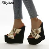 Eilyken Summer Golden Roman Women Peep Toe Platform Wedges Slippers Sandals Women Fashion High Heels
