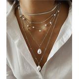 Don't AsK Women's Necklaces Silver - Imitation Pearl & Crystal Layered Pendant Necklace