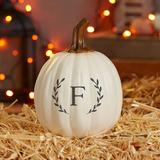 Personalization Mall Laurel Initial Personalized Monogram Pumpkins Resin in White/Brown, Size 6.5 H x 5.5 W x 5.5 D in | Wayfair 27461-SC