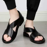 Summer Sandals Men Genuine Leather Classic Roman Open-toed Slipper Outdoor Beach Rubber Comfortable