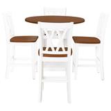 Gracie Oaks Itsaso Farmhouse 5-Piece Round Counter Height Kitchen Dining Table Set w/ Storage Shelf, Glass Holder & 4 Cross Back Dining Chairs