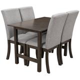Winston Porter Cinder Farmhouse 5-Piece Wood Dining Table Set For 4, Kitchen Furniture Set w/ 4 Upholstered Dining Chairs For Small Places | Wayfair