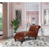 Canora Grey Renato Tufted Chaise Lounge w/ Nailhead Faux Leather/Wood in Black/Brown, Size 33.07 H x 29.0 W x 65.35 D in | Wayfair