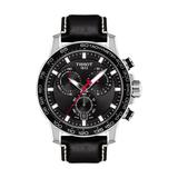 Tissot Supersport Chronograph Leather Strap Watch, 45.5mm in Black/Silver at Nordstrom