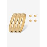 Women's Goldtone Polished Bangle Earring and Ball Stud Earring Set 7.5" by PalmBeach Jewelry in Gold