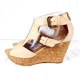 Nine West Shoes | Nine West Erino Beige Leather Wedge Sandal | Color: Cream | Size: 8