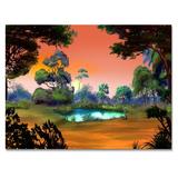 East Urban Home Small Pond on a Forest Glade at Dawn - Painting on Canvas Metal in Green, Size 16.0 H x 32.0 W x 1.0 D in | Wayfair