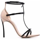 Bow-detail 115mm Leather Sandals - Black - Casadei Heels