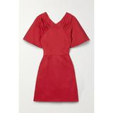 Carolina Herrera - Gathered Cotton-blend Twill Mini Dress - Burgundy