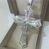 14K Gold Long Diamond Cross Pendant 925 Sterling Silver Party Wedding Pendants Necklace For Women
