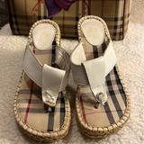 Burberry Shoes | Burberry Thong Thick Leather Strap Espadrille Sandals Wedges | Color: Brown/White | Size: 37