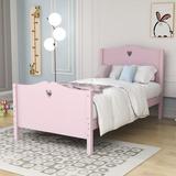 QYUF Twin Size Wood Platform Bed w/ Headboard Wood in Pink, Size 43.0 H x 42.0 W x 80.0 D in | Wayfair QYU220309ATQBXCE-Pink