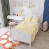 QYUF Twin Size Wood Platform Bed w/ Headboard Wood in White, Size 43.0 H x 42.0 W x 80.0 D in | Wayfair QYU220309ATQBXCE-White