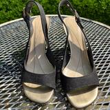 Kate Spade Shoes | Kate Spade Slingback Sandals-Black Canvas W Leather Trim And Animal Print Heels | Color: Black | Size: 8