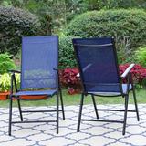 Wayfair 3 Piece Outdoor Patio Dining Set w/ Slingfolding Portable Chairs,navy Blue Metal in Black/Blue, Size 29.0 H x 28.0 W x 28.0 D in S3-11016
