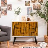 Corrigan Studio® Sideboard Buffet Storage Cabinet w/ 2 Door & Metal Legs Wood/Metal in Brown/Gray/Red, Size 29.0 H x 32.0 W x 15.0 D in | Wayfair