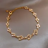 Korean Bling Bling Rhinestone Charm Bracelets Gold Color Alloy Music Note Enamel Bracelet for Women